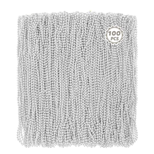 Huskein 100 PCS Mardi Gras Beads Bulk 33 Round Xmas Beaded Necklaces Christmas Beads Parade Accessories Set for Festive Event Carnival Party Supplies Favors - Image 1