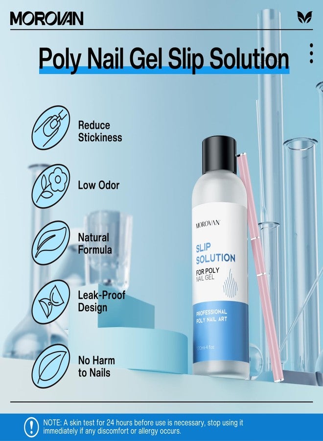 Morovan Poly Gel Slip Solution Kit: 4oz Slip Solution Liquid for Poly Gel Nails Dual-Ended Brush Pusher for Beginner - Image 3