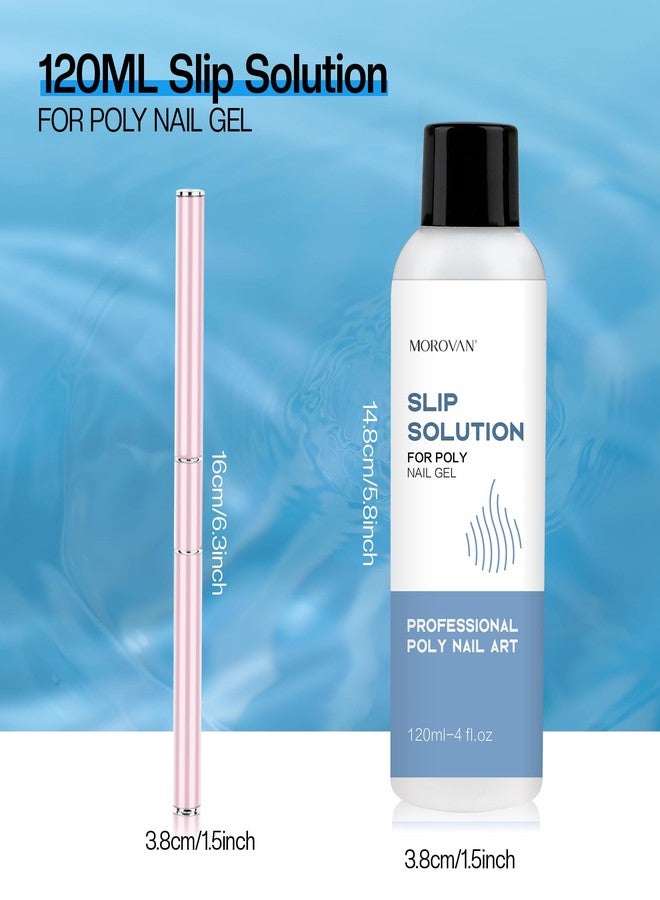 Morovan Poly Gel Slip Solution Kit: 4oz Slip Solution Liquid for Poly Gel Nails Dual-Ended Brush Pusher for Beginner - Image 2