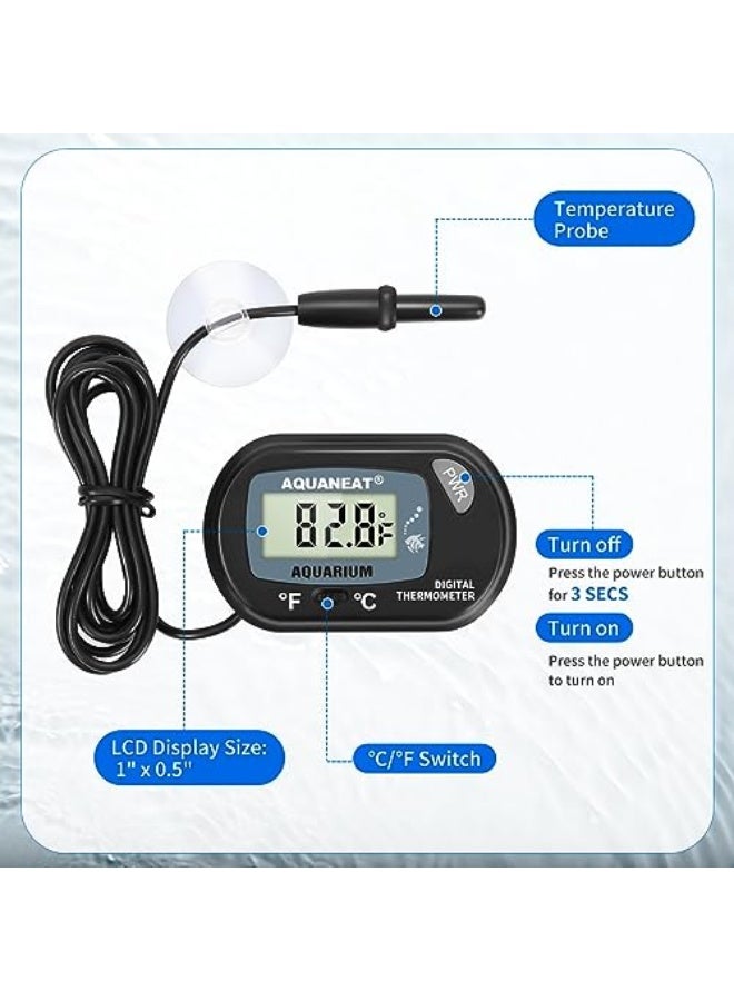 AQUANEAT 1 Pack Aquarium Thermometer, Reptile Thermometer, Fish Tank Thermometer, Digital Thermometer, Terrarium Water Temperature Test, with Large LCD Display - Image 3