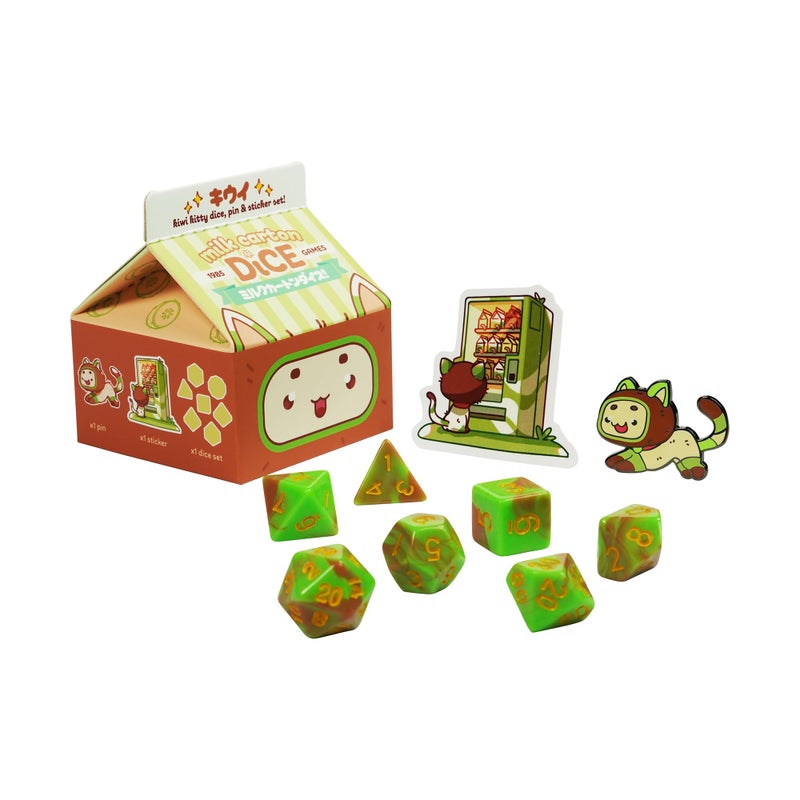 1985 Games Kiwi Kawaii Cat Dice Set Milk CartonInspired Dice for DND TTRPGs Tabletop Roleplaying - Image 3