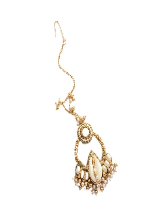 SANJOYA by EVERSTYLISH Embroidered Maang Tikka for Women | Pearl, Shell & Beads Bridal Headpiece | Traditional Ethnic Jewelry for Weddings & Festive Occasions - Image 1
