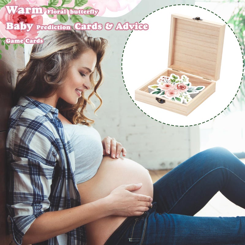 RattanView 50 Pcs Double Side Baby in Bloom Predictions & Advice Cards Flower Flora Baby Shower Decoration for New Parents Shower Games with Cards Wooden Keepsake Box for Wishes - Image 5