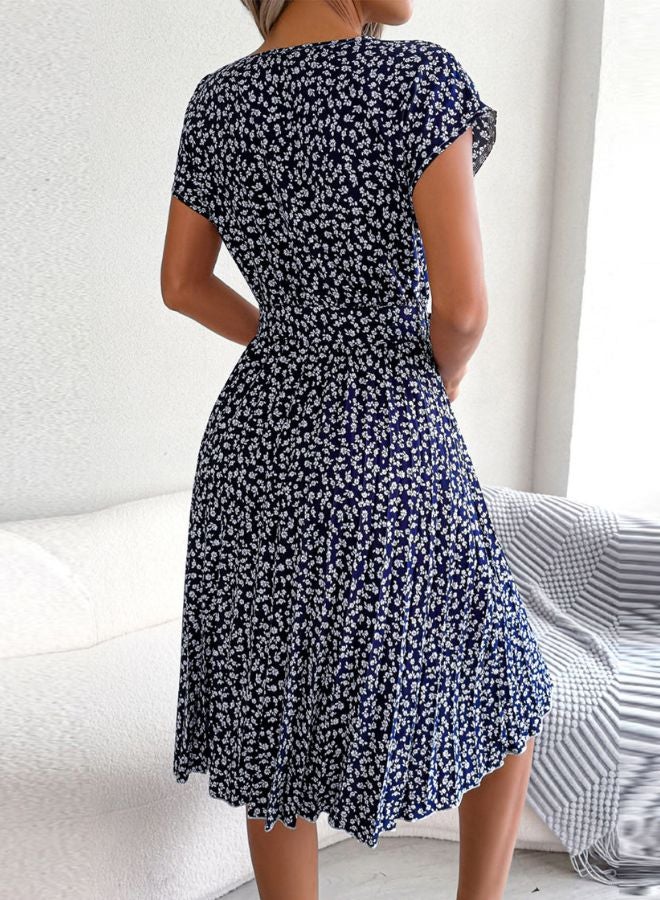 Tepveisoy Women's Summer Round Neck Casual Fashion Printed Pullover Dress Short-Sleeved Floral Pleated Skirt dress  - Image 3