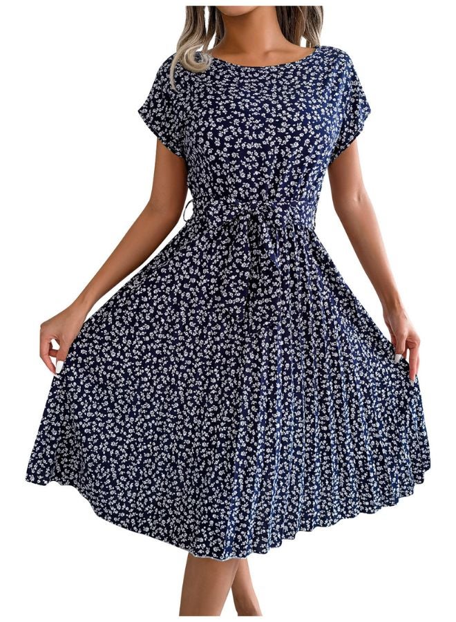 Tepveisoy Women's Summer Round Neck Casual Fashion Printed Pullover Dress Short-Sleeved Floral Pleated Skirt dress  - Image 1