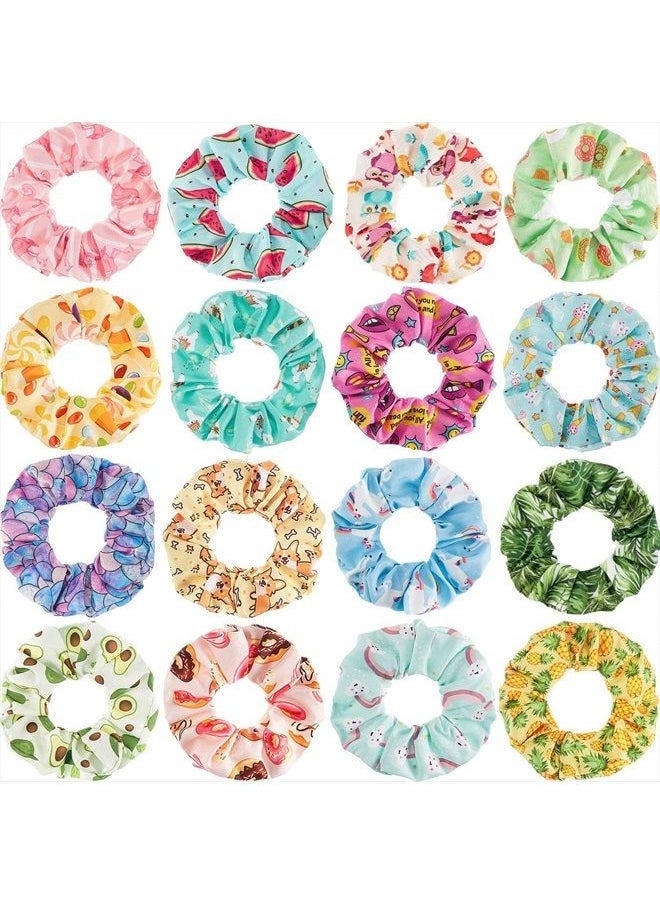 WILLBOND 16 Pieces Cute Hair Scrunchies Kawaii Colorful Hair Scrunchies Cute Unicorn Rainbow Mermaid Dog Printing Hair Scrunchy Ponytail Holder Hair Ties Accessories for Women and Girls (Classic Style)  - Image 1