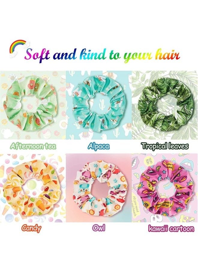 WILLBOND 16 Pieces Cute Hair Scrunchies Kawaii Colorful Hair Scrunchies Cute Unicorn Rainbow Mermaid Dog Printing Hair Scrunchy Ponytail Holder Hair Ties Accessories for Women and Girls (Classic Style)  - Image 4