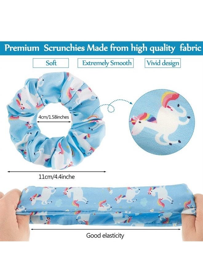 WILLBOND 16 Pieces Cute Hair Scrunchies Kawaii Colorful Hair Scrunchies Cute Unicorn Rainbow Mermaid Dog Printing Hair Scrunchy Ponytail Holder Hair Ties Accessories for Women and Girls (Classic Style)  - Image 2
