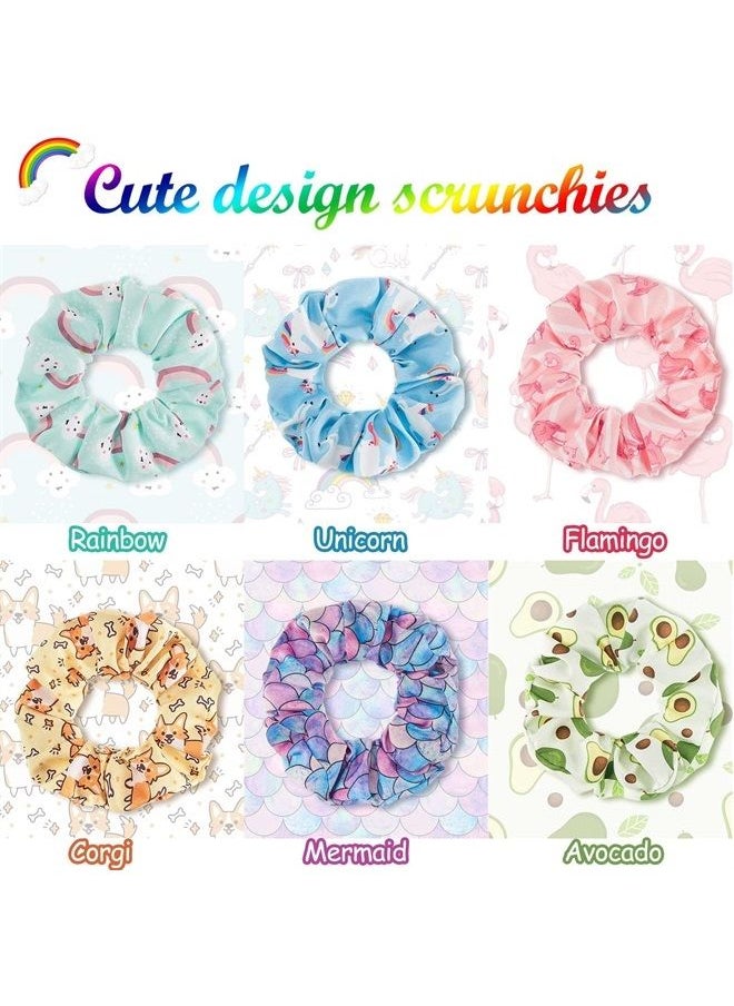 WILLBOND 16 Pieces Cute Hair Scrunchies Kawaii Colorful Hair Scrunchies Cute Unicorn Rainbow Mermaid Dog Printing Hair Scrunchy Ponytail Holder Hair Ties Accessories for Women and Girls (Classic Style)  - Image 3