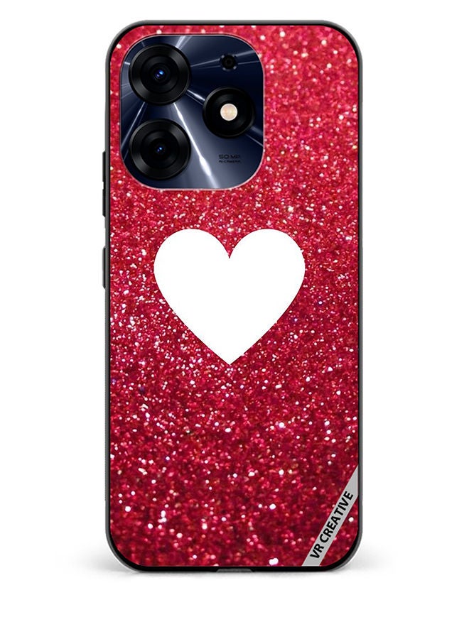 VR CREATIVE Protective Case Cover For Tecno Spark 10 Pro White Heart on Red Glitter Design Multicolour - Image 1