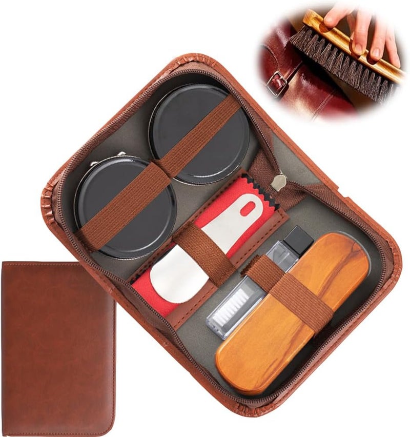 Shoe Polish Kit, Leather Shoe Shine Kit, Soft Brush for Shoe Care and Cleaning, Complete Leather Care Set - Image 1
