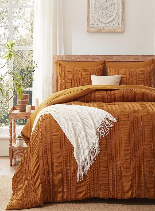DHSFKBE Burnt Orange Tufted Textured Comforter Set Queen Size, 7 Piece Bed in a Bag，Shabby Chic Boho Bedding for Bedroom Comforter，All Season Soft Microfiber Ruffle Comforter Set with Pillow and Sheets - Image 2