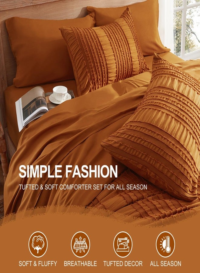 DHSFKBE Burnt Orange Tufted Textured Comforter Set Queen Size, 7 Piece Bed in a Bag，Shabby Chic Boho Bedding for Bedroom Comforter，All Season Soft Microfiber Ruffle Comforter Set with Pillow and Sheets - Image 4