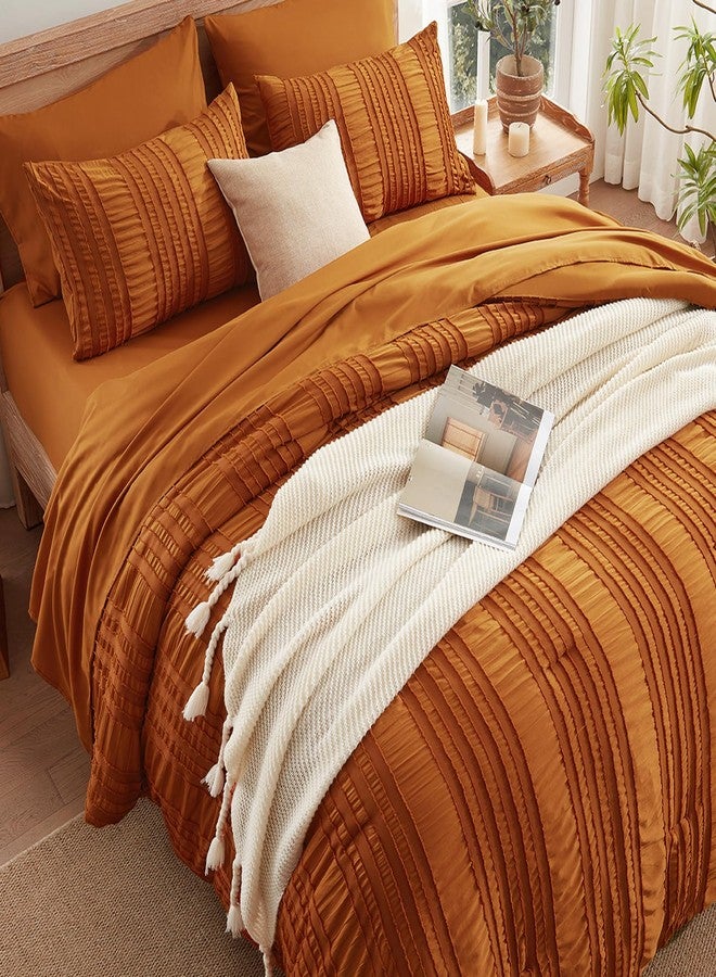 DHSFKBE Burnt Orange Tufted Textured Comforter Set Queen Size, 7 Piece Bed in a Bag，Shabby Chic Boho Bedding for Bedroom Comforter，All Season Soft Microfiber Ruffle Comforter Set with Pillow and Sheets - Image 3