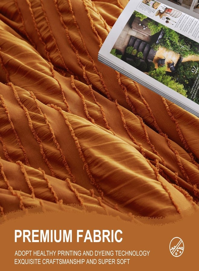 DHSFKBE Burnt Orange Tufted Textured Comforter Set Queen Size, 7 Piece Bed in a Bag，Shabby Chic Boho Bedding for Bedroom Comforter，All Season Soft Microfiber Ruffle Comforter Set with Pillow and Sheets - Image 5