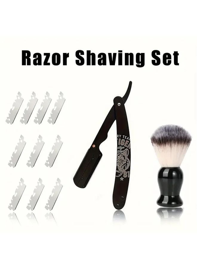 مجموعة حلاقة مستقيمة للرجال من Tiger مع 10 شفرات من الفولاذ المقاوم للصدأ - Image 1