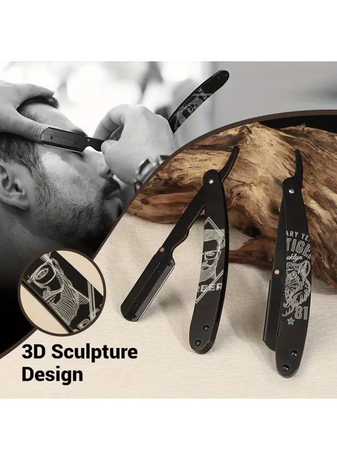 مجموعة حلاقة مستقيمة للرجال من Tiger مع 10 شفرات من الفولاذ المقاوم للصدأ - Image 3