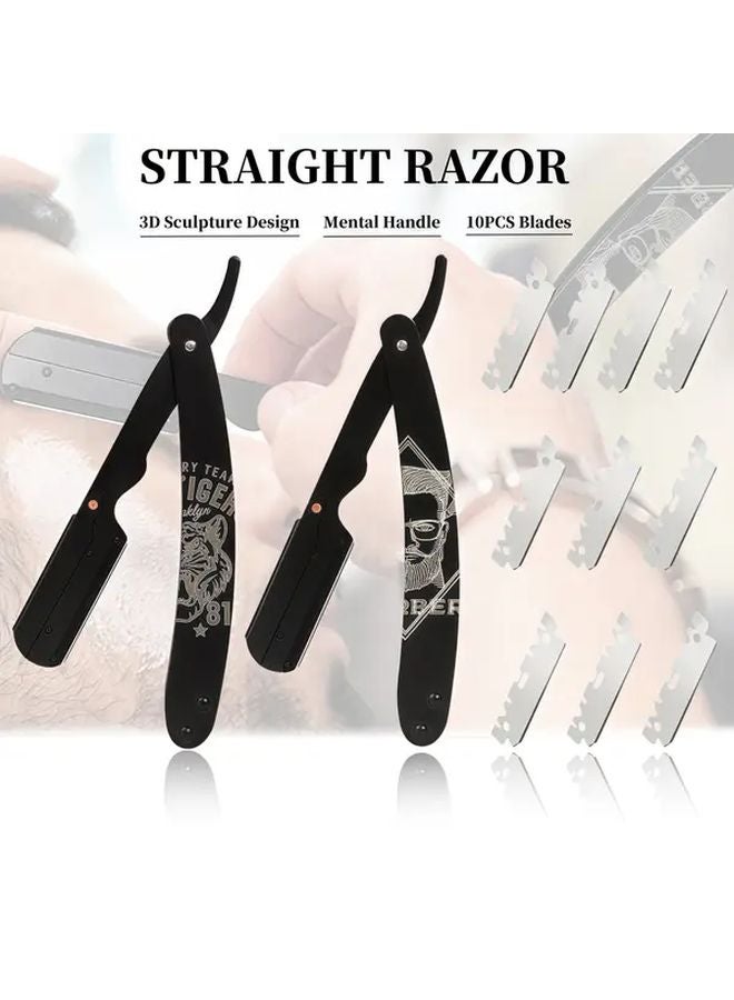 مجموعة حلاقة مستقيمة للرجال من Tiger مع 10 شفرات من الفولاذ المقاوم للصدأ - Image 2