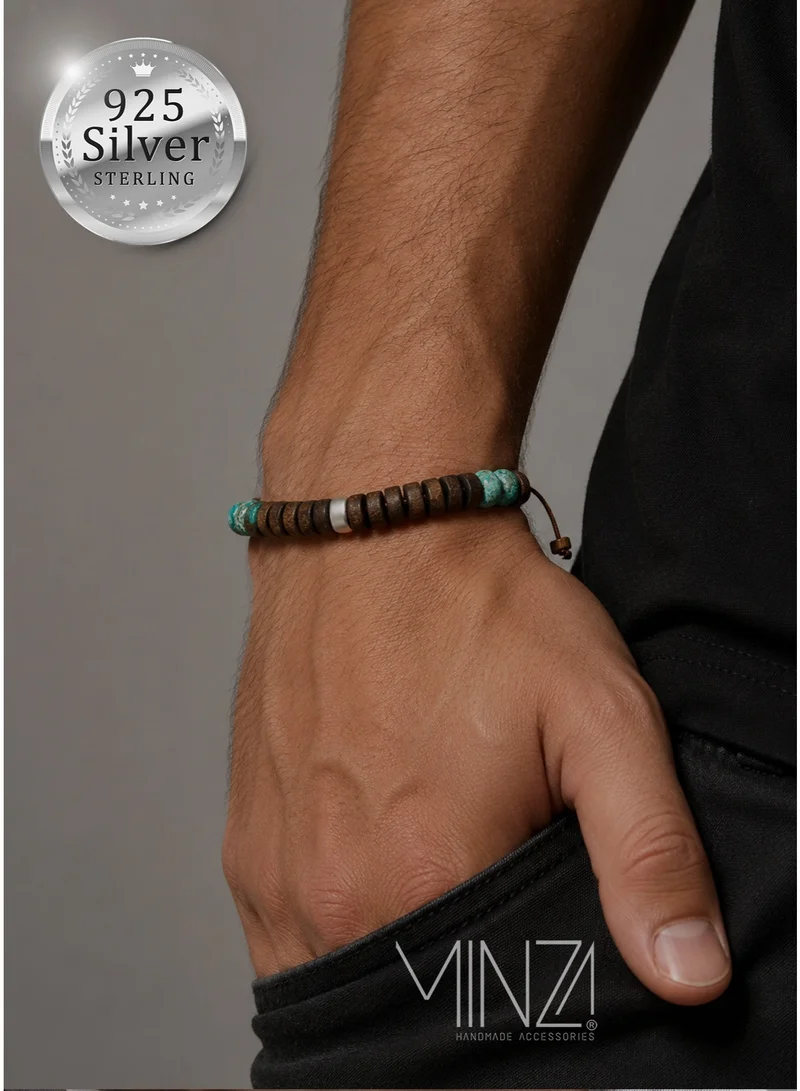 Minza Minza ” Navajo ” Pure 925 Sterling Silver, Turquoise jasper stone, Handmade Bracelet for Men, Beaded Bracelet, 0.900 grams of Silver, Jewelry for Casual & Special Occasion
