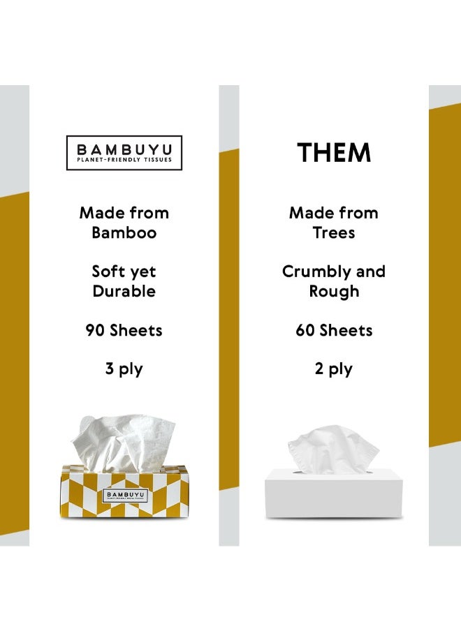 Bambuyu Bamboo 3 Ply Facial Tissues Rectangle 90 Sheets Pack of 12  - Image 3