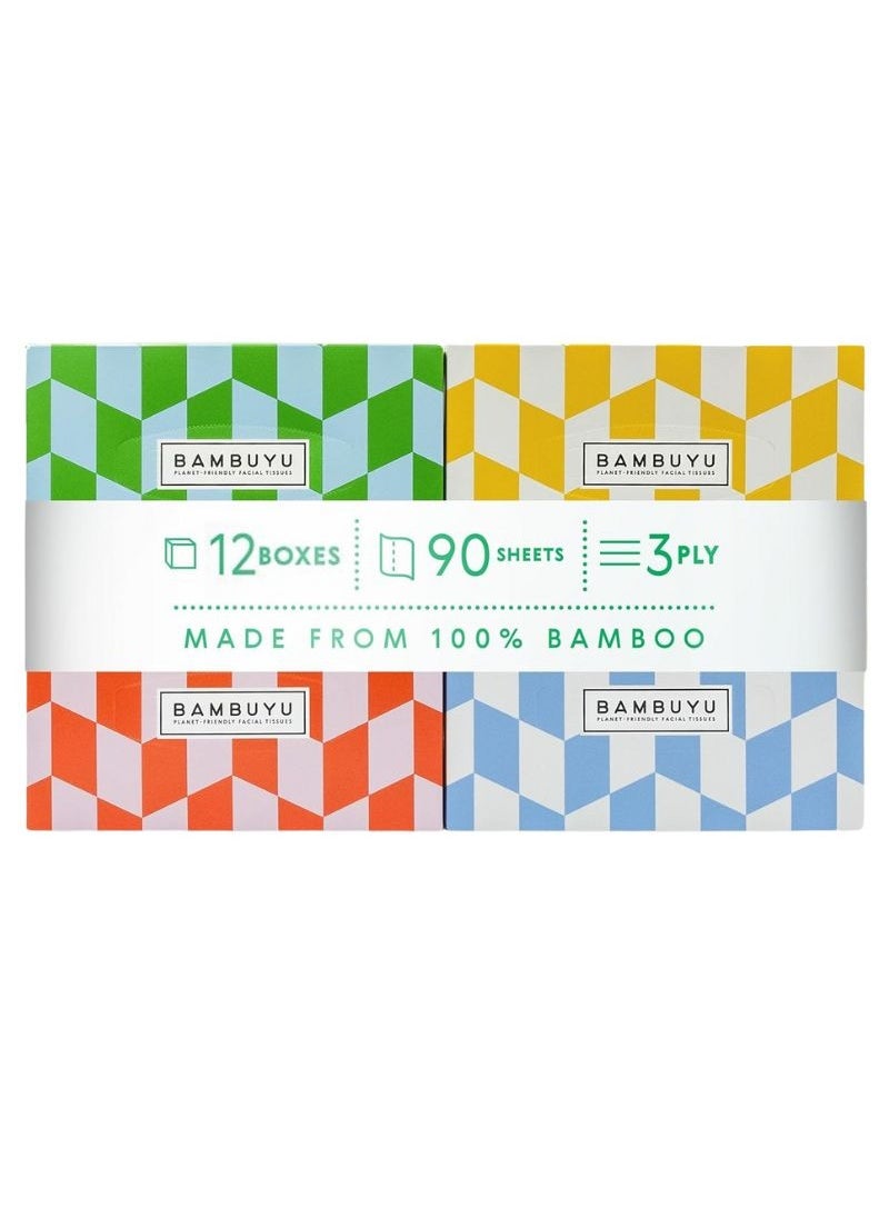 Bambuyu Bamboo 3 Ply Facial Tissues Rectangle 90 Sheets Pack of 12  - Image 1
