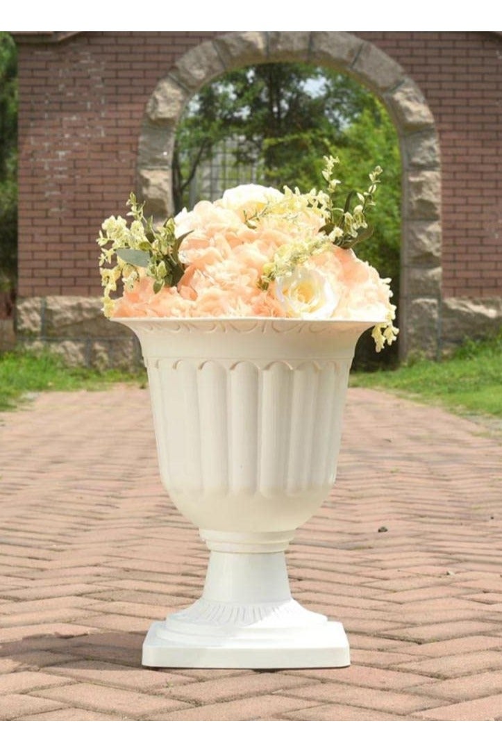 LINGWEI Plastic Flower Pots for Front Door, Porch, Wedding Decor | Plastic Planter for Indoor/Outdoor Use White - Image 1