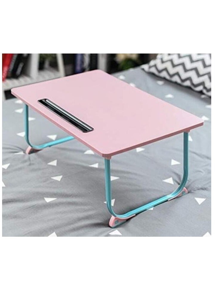 Meetion Table Sturdy And Durable Folding Snack Table -Natural Colour Wood Veneer Top- Ideal For Tea Coffee Snacks Breakfast Lunch Dinner Games And Laptop Portable Table 60x40x27cm - Pink Sofa Side - Image 1