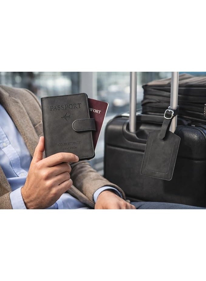 Showday Passport Wallets Travel Holder Set, Honeymoon travel Luggage Tags,Slim Passport Case Covers for Wedding Bridal Shower Gift Mr and Mrs Luggage Tags Couples Passport Holder Set (Gray) - Image 2