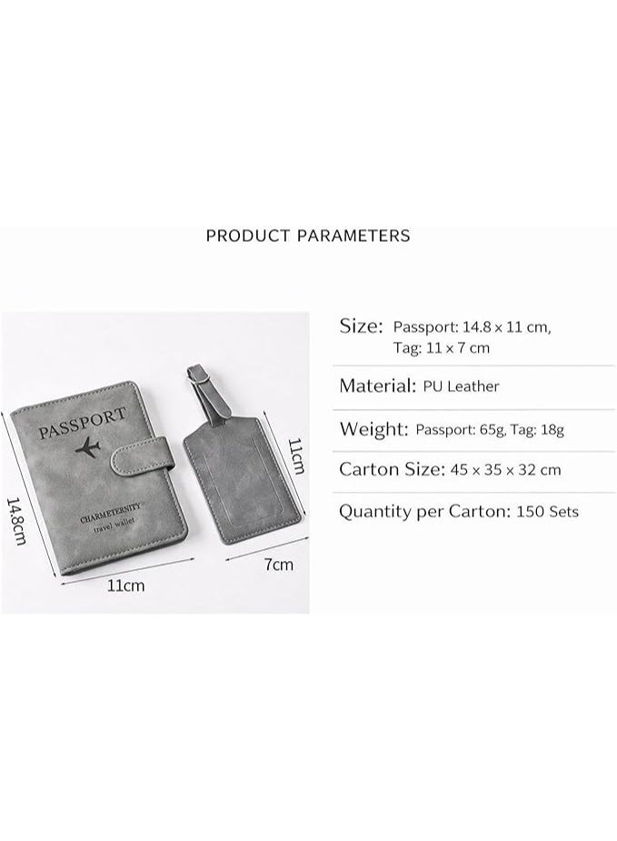 Showday Passport Wallets Travel Holder Set, Honeymoon travel Luggage Tags,Slim Passport Case Covers for Wedding Bridal Shower Gift Mr and Mrs Luggage Tags Couples Passport Holder Set (Gray) - Image 4