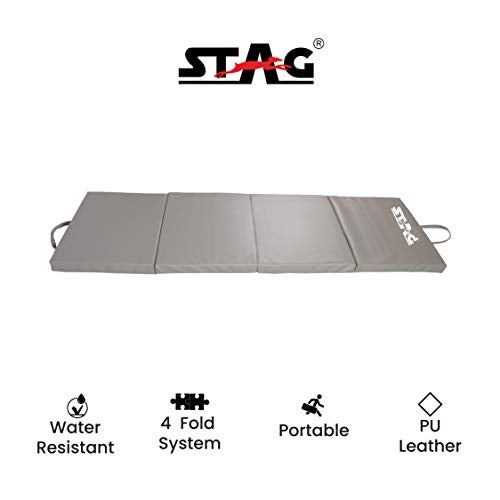 Stag Iconic All-Purpose Foldable Exercise Fitness Mat (180cm x 60cm-20mm)|Crash pad Extra Thick Foam| 4-Way Fold With Carrying Handles-Grey - Image 2