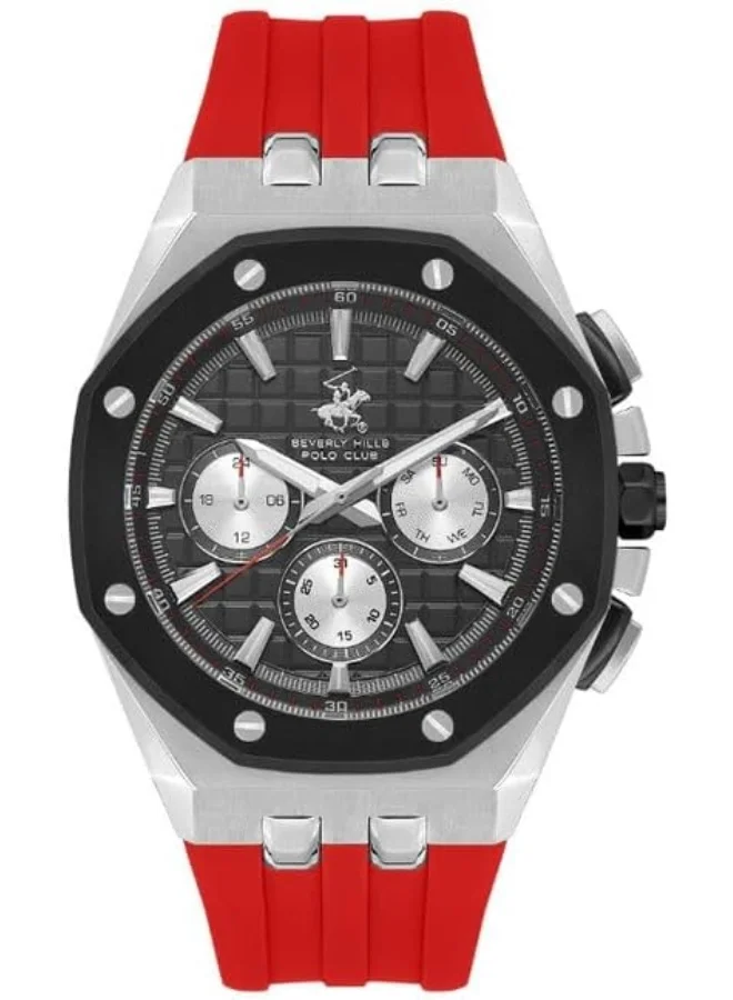 بيفرلي هيلز بولو كلوب BP3624X.358 Men Multi Function Display Watch & Silicone Strap Red
