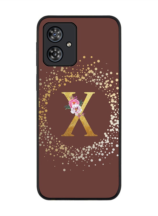 Stylizedd Rugged Black Case for Motorola Moto G54 / Motorola Moto G54 Power / Motorola Moto G64 5G,Custom Monogram Initial Letter Floral Alphabet - X (Brown) - Image 1