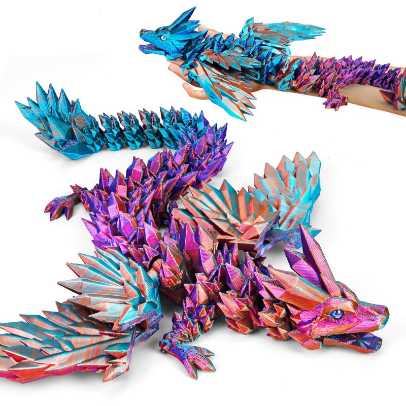 SHUWND Large 3D Printed Dragon with Wings Articulated Crystal Dragon Toys 18 inch Big 3D Printed Animals ADHD Fidget Toy Gifts for Desk Decor Perfect Desk Pet for Animal Collectors - Image 3