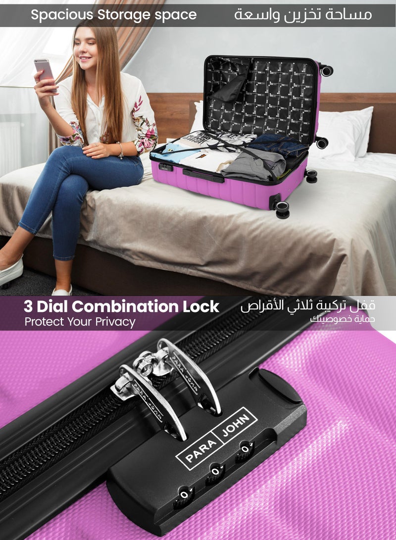 بارا جون حقيبة سفر بعجلات كبيرة الحجم وخفيفة الوزن من الأكريلونيتريل بيوتادايين ستايرين صلبة -  بوصة | تحمل  كجم حقيبة صلبة بثماني عجلات - وردي - Image 4