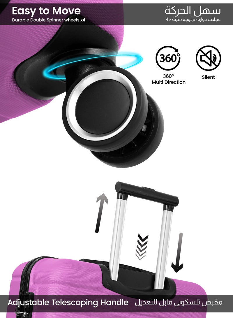بارا جون حقيبة سفر بعجلات كبيرة الحجم وخفيفة الوزن من الأكريلونيتريل بيوتادايين ستايرين صلبة -  بوصة | تحمل  كجم حقيبة صلبة بثماني عجلات - وردي - Image 3