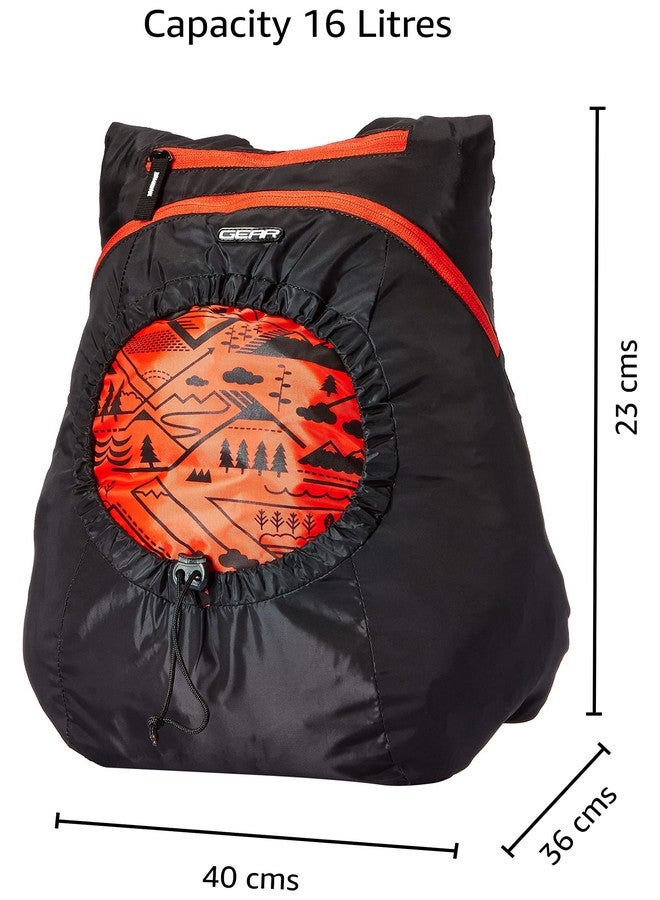 Gear CarryOn 16L Foldable Water Resistant School Bag/Hiking Daypack/Backpack/College Bag for Men/Women (Black-Orange) - Image 4