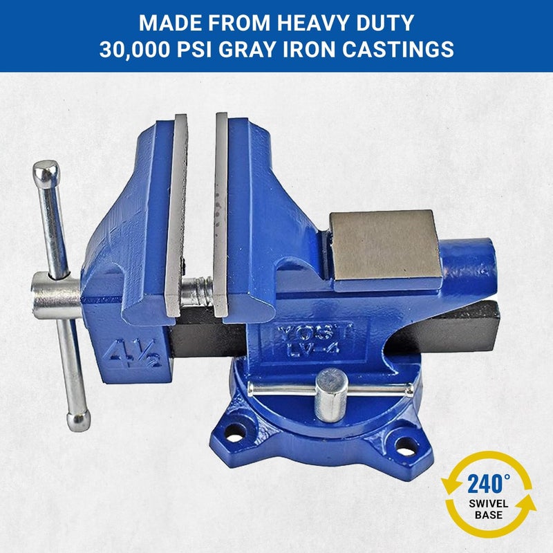 Yost Tools Yost Vises LV-4 Homeowner's Vise | 4.5 Inch Jaw Width with a 3 Inch Jaw Opening Home Vise | Secure Grip with Swivel Base | Blue - Image 5