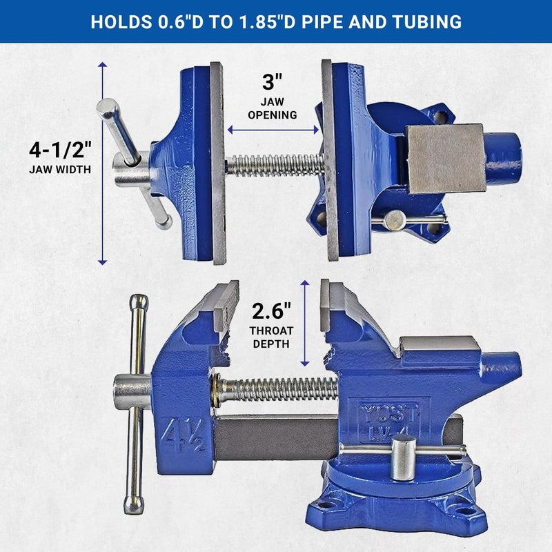 Yost Tools Yost Vises LV-4 Homeowner's Vise | 4.5 Inch Jaw Width with a 3 Inch Jaw Opening Home Vise | Secure Grip with Swivel Base | Blue - Image 4