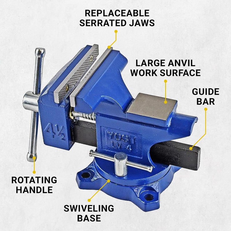 Yost Tools Yost Vises LV-4 Homeowner's Vise | 4.5 Inch Jaw Width with a 3 Inch Jaw Opening Home Vise | Secure Grip with Swivel Base | Blue - Image 3
