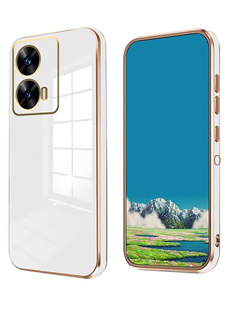 Generic - Compatible with Moto Edge 50 Fusion cover, smooth veneer gold plated chrome, white Thin and smooth shock-proof full protection Moto Edge 50 Fusion case -white - Image 1