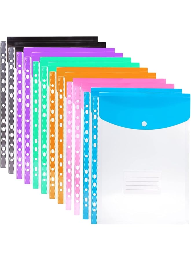 erorex 12Pcs Expandable A4 Plastic Wallets Folders Document Files Popper Wallets With Button Plastic Wallets A4 Punched Pockets Closure And Lable Pocket For Home Office And School Files Six Col - Image 2