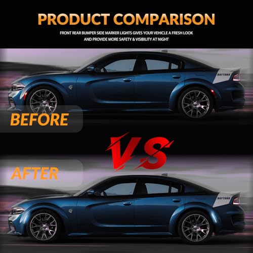 DERMOKA LED Side Marker Lights Front Rear Bumper Parking Signal Lamps for Dodge Charger 2015-2023 Smoked Len, Ice Blue - Image 4