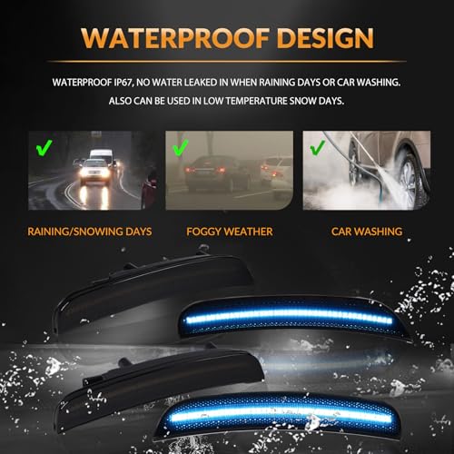 DERMOKA LED Side Marker Lights Front Rear Bumper Parking Signal Lamps for Dodge Charger 2015-2023 Smoked Len, Ice Blue - Image 5