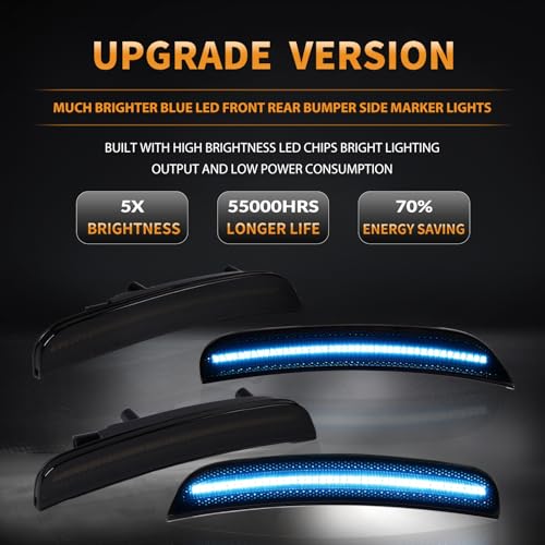 DERMOKA LED Side Marker Lights Front Rear Bumper Parking Signal Lamps for Dodge Charger 2015-2023 Smoked Len, Ice Blue - Image 2