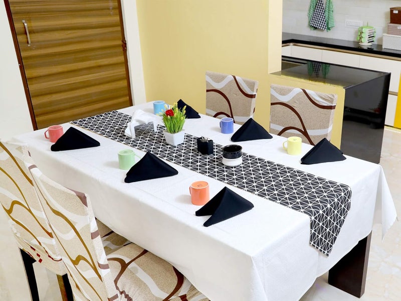 Tolexo 6 Seater Cotton Dinning Table Runners 12x82 inch Black and White - Image 2