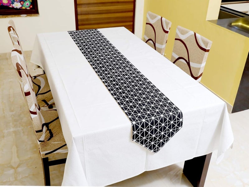 Tolexo 6 Seater Cotton Dinning Table Runners 12x82 inch Black and White - Image 1