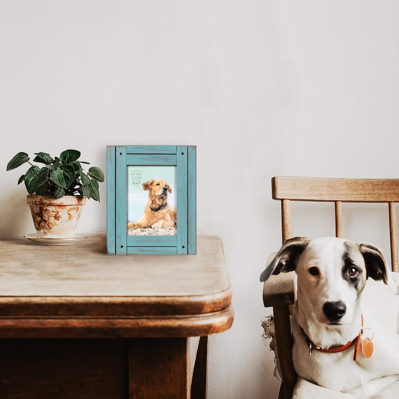 Prinz Homestead 5 x 7 Blue Distressed Wood Frame, Coastal Decor Hand-Distressed Wood Rustic Picture Frame, Two-Way Easel, Can Be Wall-Mounted, 8.27 x 10.24 x .59 Inches - Image 2