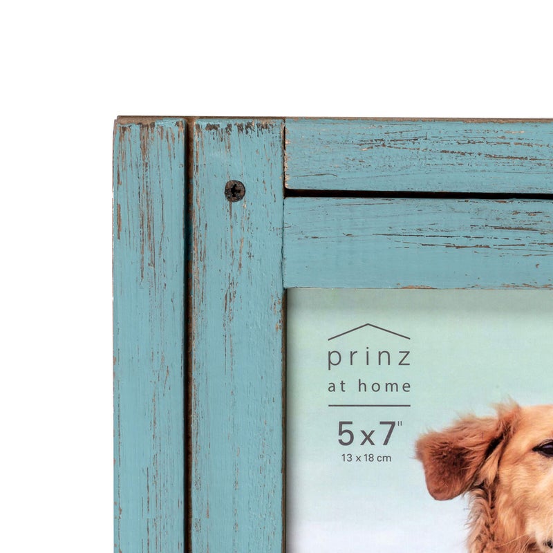 Prinz Homestead 5 x 7 Blue Distressed Wood Frame, Coastal Decor Hand-Distressed Wood Rustic Picture Frame, Two-Way Easel, Can Be Wall-Mounted, 8.27 x 10.24 x .59 Inches - Image 3