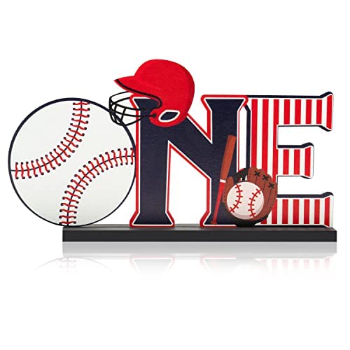 Haooryx Baseball Wooden Table Centerpiece One Letter Sign Wooden Table Centerpiece Kids First Birthday Decoration My Rookie Year Sport Arty Supplies One Year Old 1st Birthday Baby Shower Photo Prop - Image 1