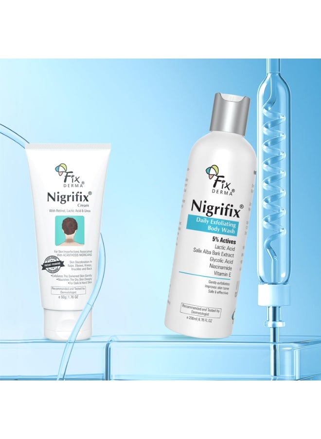 FIXDERMA كريم فيكسدرما نيغريفيكس 50 جرام + غسول الجسم المقشر 5% 200 مل | كريم لتفتيح الإبطين، الرقبة الداكنة، الكاحلين، المفاصل والمرفقين | جل استحمام مقشر للنساء والرجال - Image 3